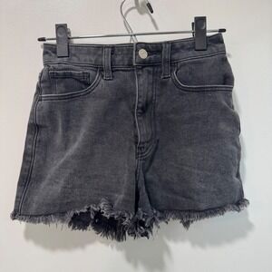 Hollister Denim Shorts Frayed Hem High‎ Rise Mom Style Black Wash Size 00 W23
